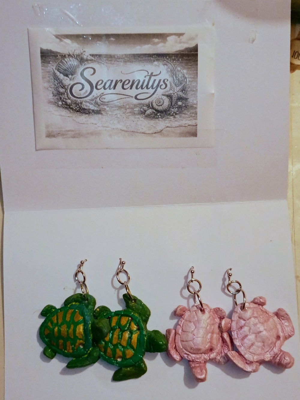 Handmade Turtle Earrings - Green and Pink
